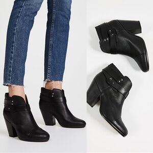 Rag & Bone • Harrow black leather ankle boots heeled bootie moto celeb strappy